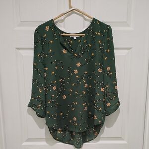 DR2 Dark Green Floral Blouse
